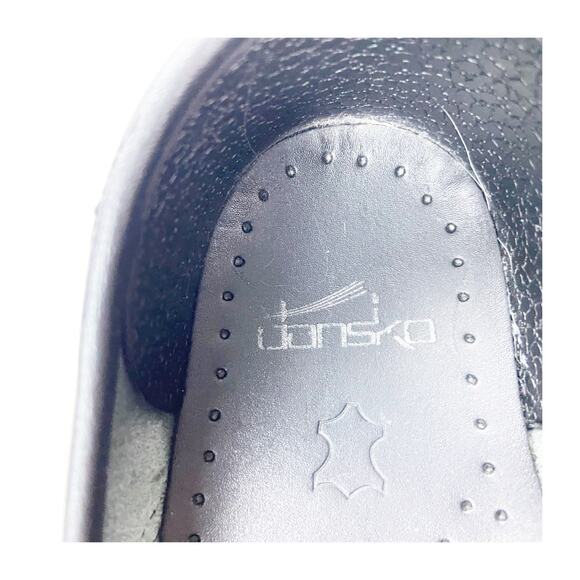 Dansko 37 7 US Black/Silver Womens Leather Block Print Professional Comfort Clog - Picture 13 of 16